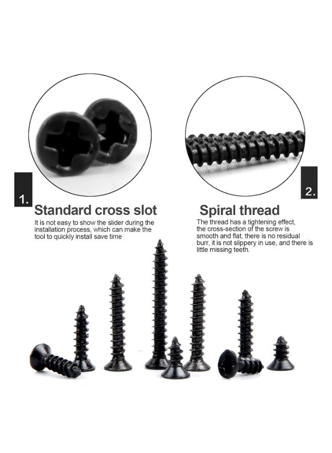 VIUAUAX 800 Pcs M2 Self Tapping Screw Kit Small Black Carbon Steel Self Drilling Screws Tiny Wood Screw Flat Countersunk Cross Head Screws Assortment Set for Wood Soft Metal Plastic 4/5/6/7/8/10/12/16 mm - Image 3